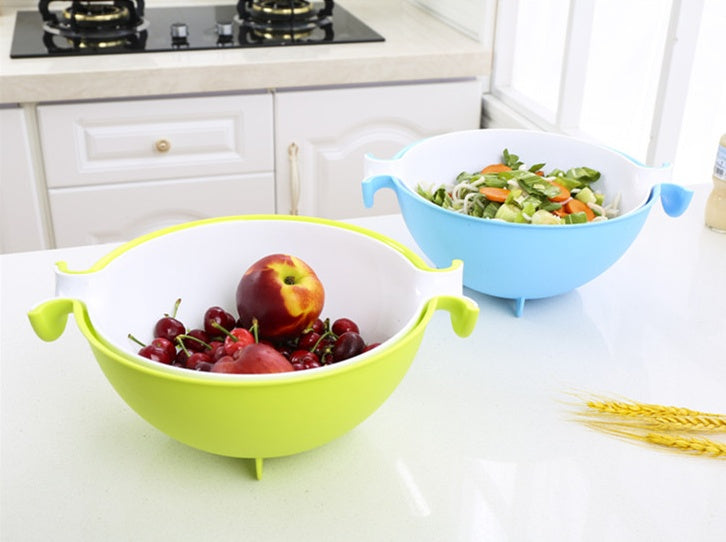 Multifunctional rotary drain basket plastic round double fruit basket washing basket